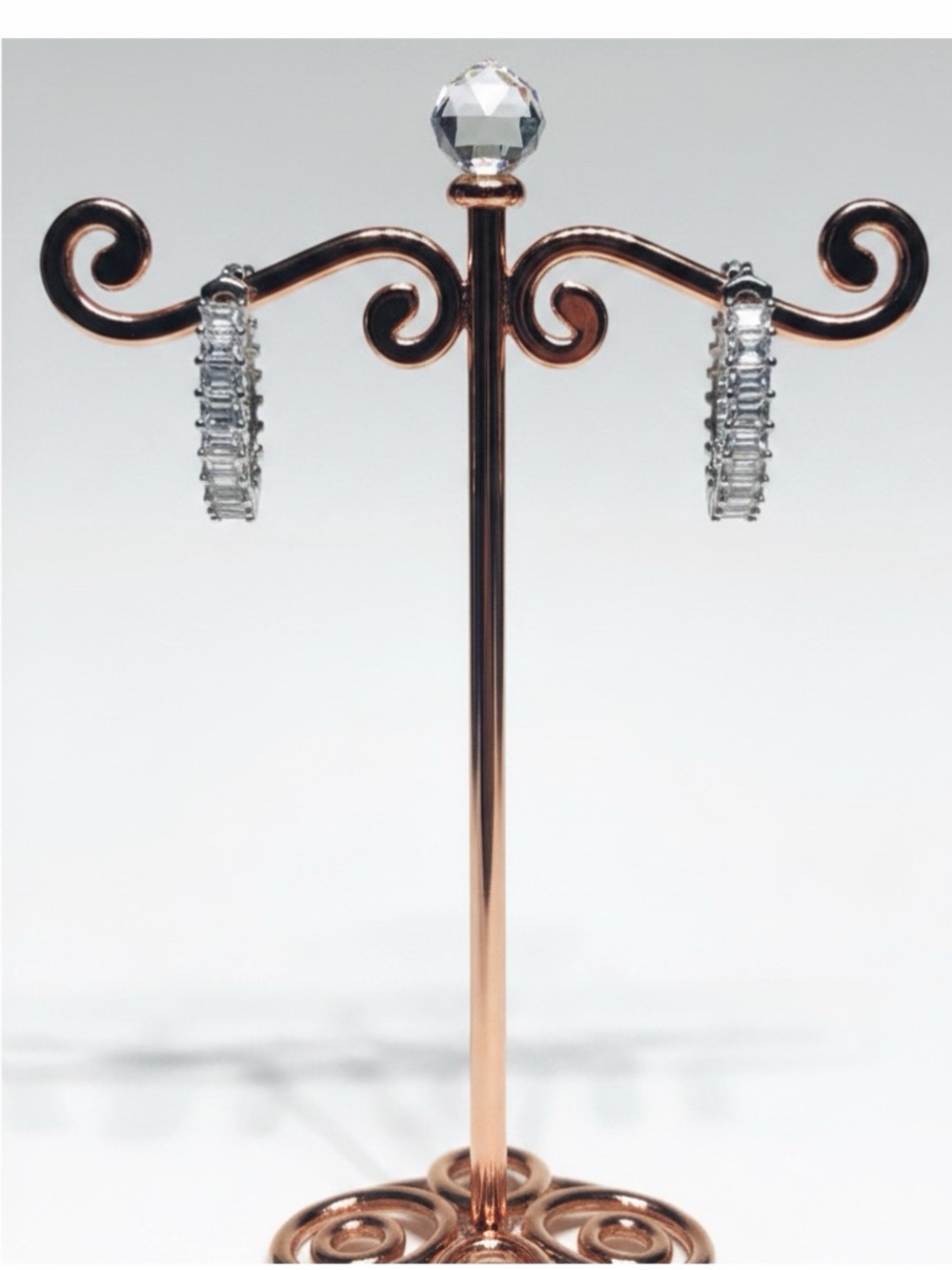 .925 Silver Baguette CZ Huggie Hoop Earrings